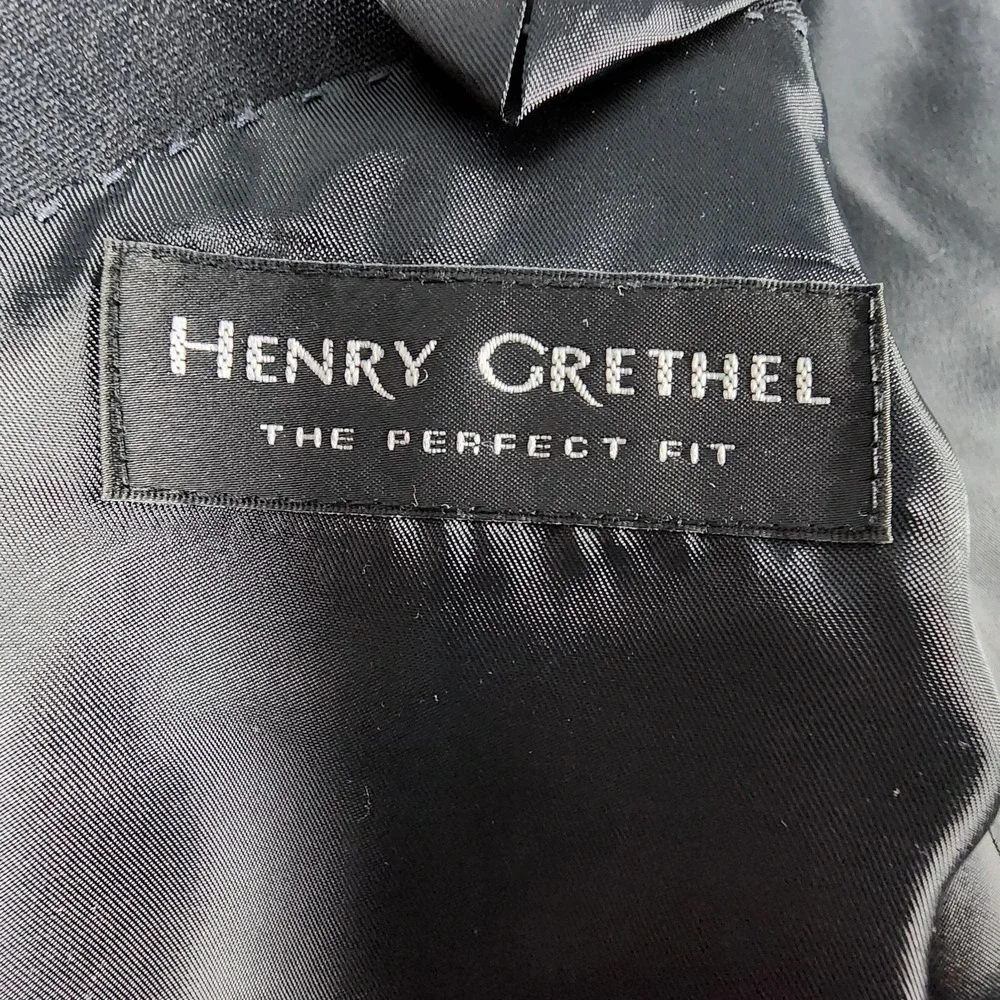 Henry Grethel 2 Piece Suit Mens 54L Pants 53X28 Navy Pin‎ Stripe Wool Blend